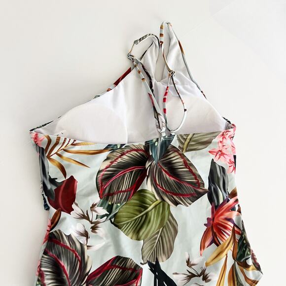 [MakeMeChic] Tropical Floral One Shoulder Asymmetrical One Piece Swimsuit Large - Picture 10 of 11